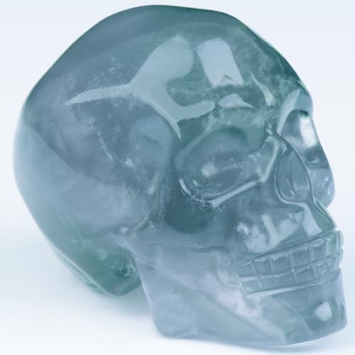 2 Inch Fluorite Crystal Skulls Decor,Human Skull Sculpture Statues Healing Crystal Decor,Halloween Skull Figurines,Home Office Decoration Christmas Meditation Gifts for Men Women
