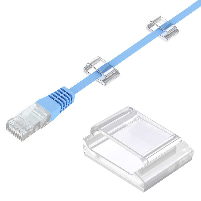 [Australia - AusPower] - AGPTEK Ethernet Cable Clips, 100 PCS Adhesive Wire Clips, Flat Cable Holder Cord Management for Home Wall Flat Ethernet Network Cord Organizer, LED Strip Attachment Light Sticky Hooks, Clear 
