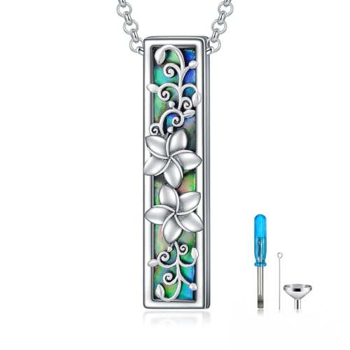 ROMANTICWORK Plumeria/Sunflower/Dog Urn Necklace for Ashes 925 Sterling Silver Abalone Shell Eagle/Butterfly/Hummingbird Urn Pendant Memorial Cremation Jewelry for Women Men