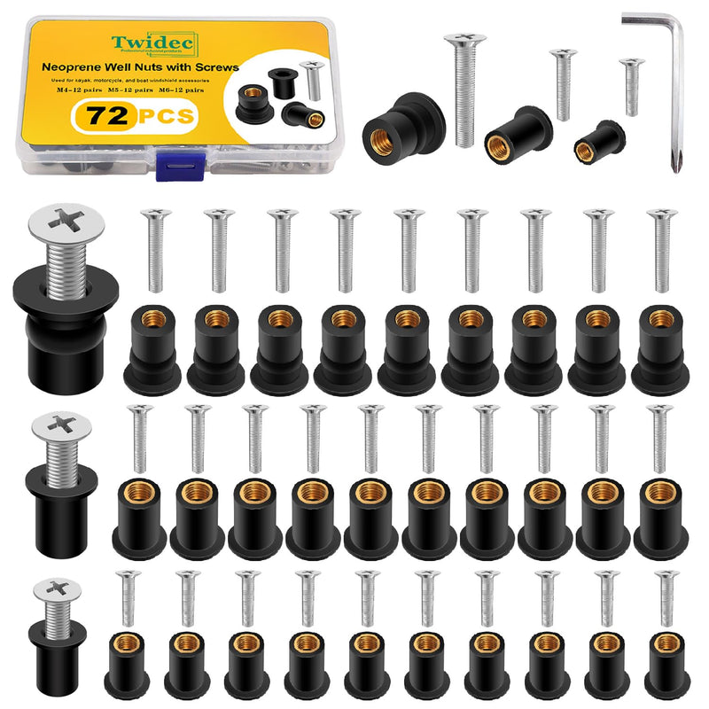 [Australia - AusPower] - Twidec/36 Pairs Neoprene Well Nuts M4 M5 M6 with Stainless Steel Screw Kayak Bolts Well Nut Kit for Kayak Motorcycle Boat Marine Windscreen Accessories N-080-36Pairs 