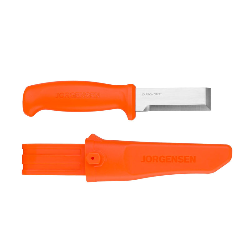 [Australia - AusPower] - Jorgensen Wood Chisel Knife with Sheath, Wood Chisel for Woodworking with Ergonomic Handle, SK5 Carbon Steel Blade, Full Tang Design, for Carving, Whittling, Splitting 