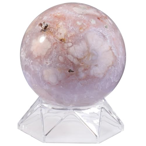 SUNYIK 2.79-3.15" Healing Cherry Blossom Crystal Ball with Acrylic Stand #1-pink 1#-2.8-3.2"(71-80mm)