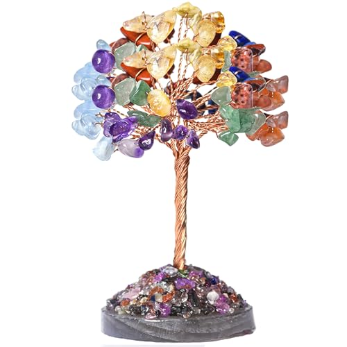 Chakra Crystal Tree for Energy Alignment and Balance, Handmade Gemstone Bonsai Tree with 7 Healing Crystals, Meditation, and Home Decor, for Wellness Enthusiasts and Yoga Practitioner Seven Chakras