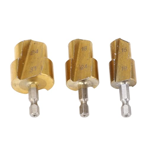 PPR Pipe Reamer Step Drill Set 3 Pieces PVC Pipe Reamer High Strength Carbon Steel Sanitary Tools 19 mm 24 mm 31 mm Hex Shank for PVC Plastic Pipes Pipe Reamer Tool