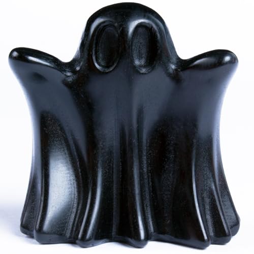Black Obsidian Crystal Ghost, 1.8in Ghost Decor, Cute Natural Crystal Ghost Statue,Halloween Figurines Hand-Carved, Spooky and Decoration for Halloween Home Office Mantel Decor
