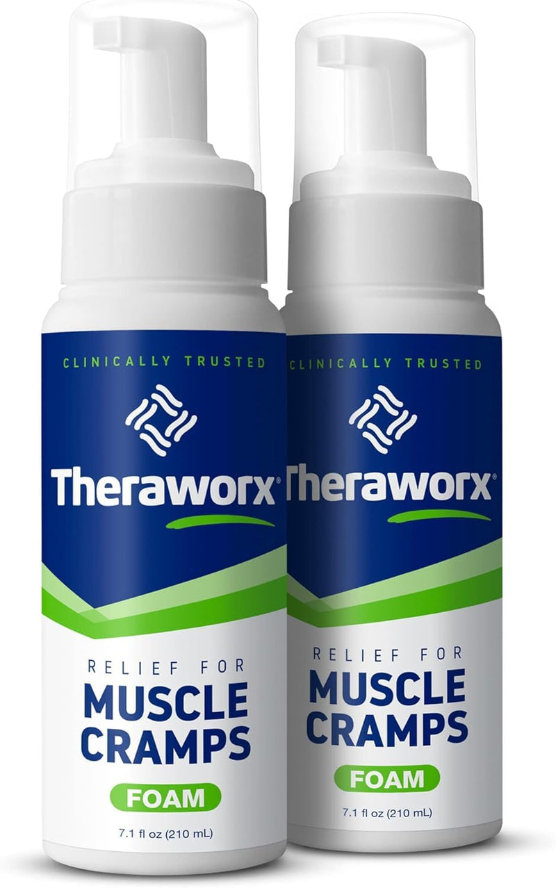 Theraworx Relief for Muscle Cramps Foam Fast-Acting Muscle Spasm, Leg Soreness with Magnesium Sulfate - 7.1 oz - 2 Count 7.1 Fl Oz (Pack of 2)
