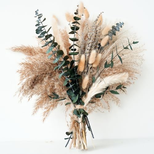 Green Pampas Grass Boho Bouquet – Exquisite Lavender and Eucalyptus Dried Flower Arrangements for Western Boho Decor – Rustic Flowers for Your Bohemian Home, Bedroom, and Wedding Table Décor Regular