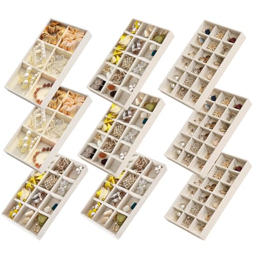 SPAKOWN Jewelry Organizer for Drawer Velvet Jewelry Tray - Set of 9 Beige