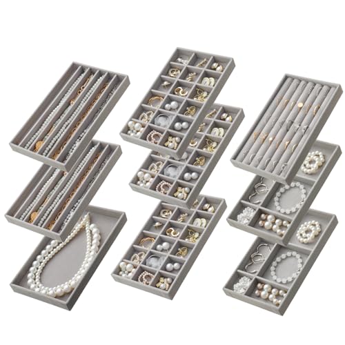 SPAKOWN Jewelry Drawer Organizer Inserts Trays for Drawers Set of 9, Grey