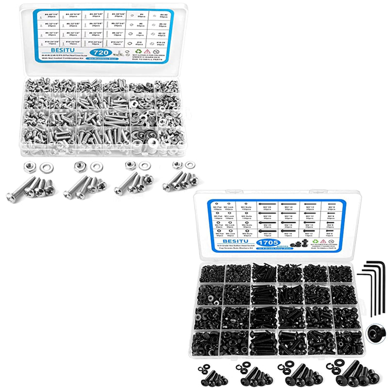 [Australia - AusPower] - 1705 Pcs Machine Screw Assortment Kit and 720Pcs Machine Screw Assortment Kit, 10-24#8-32#6-32#4-40 Phillips Pan Head Assorted Nuts Bolts Washers Kit 