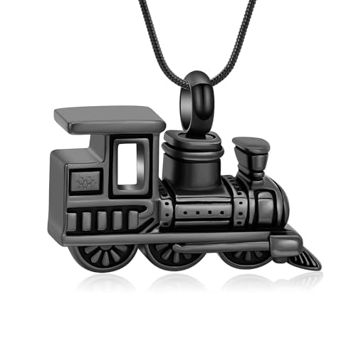 Mini Train Urn Necklace for Ashes Car Cremation Jewelry for Women Men Stainless Steel Memorial Necklaces Ash Holder for Human Pets Keepsake Jewelry for Loved Ones with Fill Tool Black