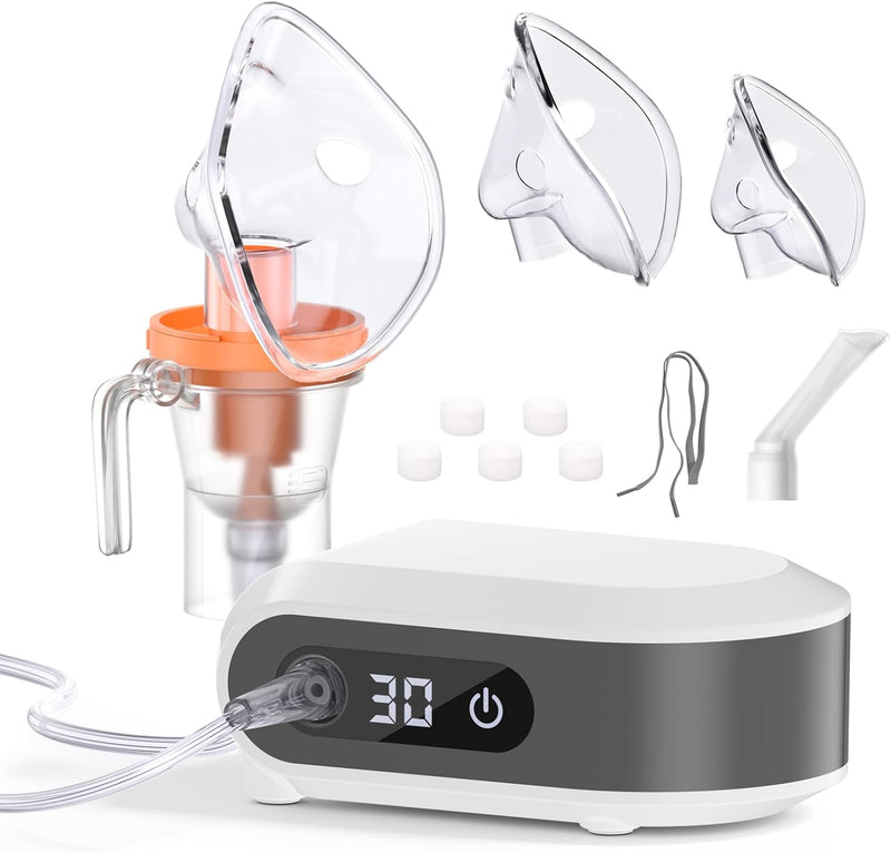 [Australia - AusPower] - Smart Nebulizer for Adults and Kids-Digital Display Nebulizer with Mask, Desktop Compression Nebulizer for Breathing Treatment with Adjustable time, Used Both Home, as Well as on Work 