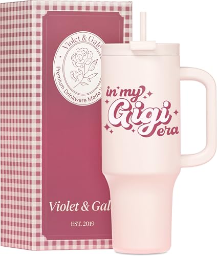 Violet & Gale Gigi Gifts For Grandma - Retro Collection - 40oz Insulated Tumbler with Handle, Gigis Water Bottle for Mothers Day, In My Era Cup