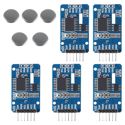 RTC IIC Precision Clock Module, QIQIAZI Real-time Module Clock RTC Sensor with Battery Compatible with Arduino (Pack of 5) 5 PCS