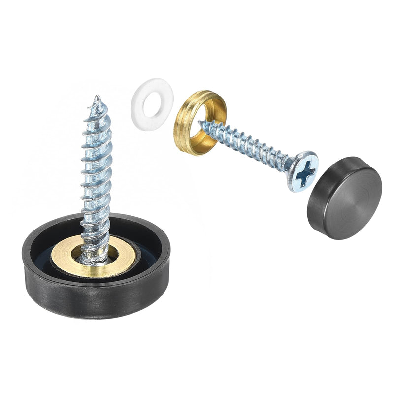 [Australia - AusPower] - uxcell 16 Pcs Screw Covers Caps, 304 Stainless Steel Mirror Screws Decorative Caps Cover Nails, Mirror Screws Fasteners for Sign Advertising Hardware Construction, 16mm Diameter, Black 