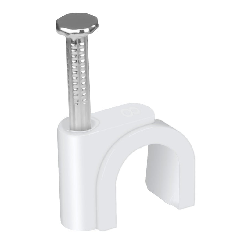 [Australia - AusPower] - LeMotech Cable Clips, 100pcs 8mm Wire Wall Clips with Steel Nails, Coaxial Nail Clamps for Cable Cord Management RG6 RG59 CAT5e CAT6 RJ45 Ethernet Cable Clamps, White Round (8mm) 100 