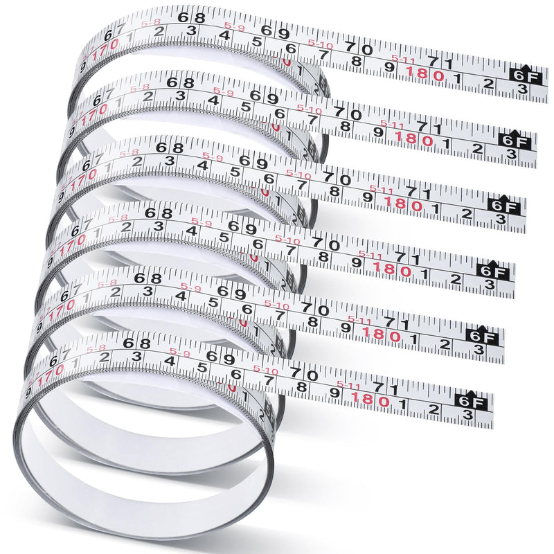 6 Pieces 6 ft Self Adhesive Measuring Tape Adhesive Backed Double Scale Ruler Measuring Tape for Work Woodworking Workbench Saw Drafting Table(White) White