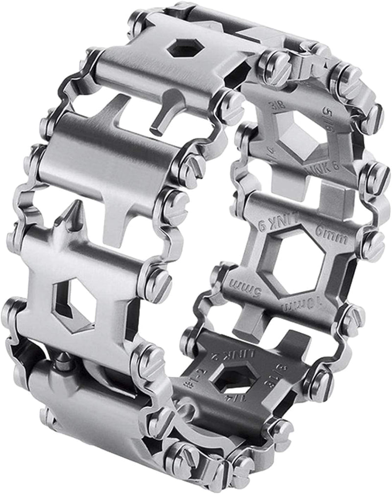 Stainless Tool Bracelet Compatible for LEATHERMAN TREAD, 29 in 1 Survival Hiking Camping Travel Friendly Multitools Wearable Bracelet Band Compatible with Apple Watch 44mm 45mm 46mm 49mm for Men Silver fit Apple Watch 44/45/46/49mm Model