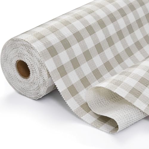 Drawer and Shelf Liner, Non-Slip Kitchen Cabinet Liners Non-Adhesive Thick Strong Grip Waterproof Washable Mats Protect Dresser Shelves Cupboard Bathroom Cabinets, Green Plaid, 12 in X 30 FT 12"W x 360"L