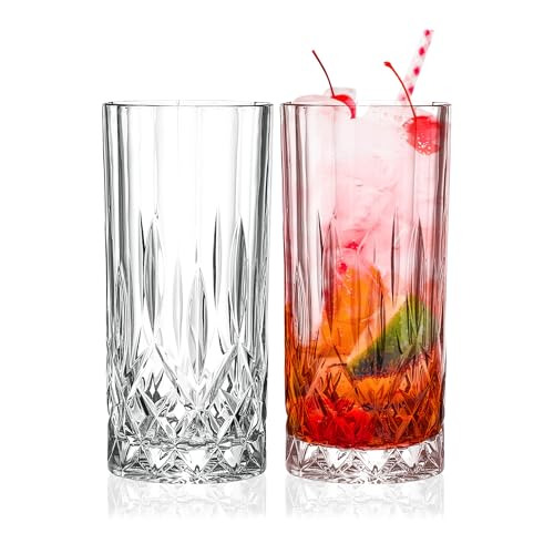 Barski Highball Glass - Drinking Glasses - Set of 2 - Hiball Tumblers - Glass Crystal Tumbler - for Water, Juice, Beer, Mixed Cocktails, Mojito Glass, Tom Collins Bar Glassware, 13 oz, Made in Europe Set of 2 Highball 13 oz.