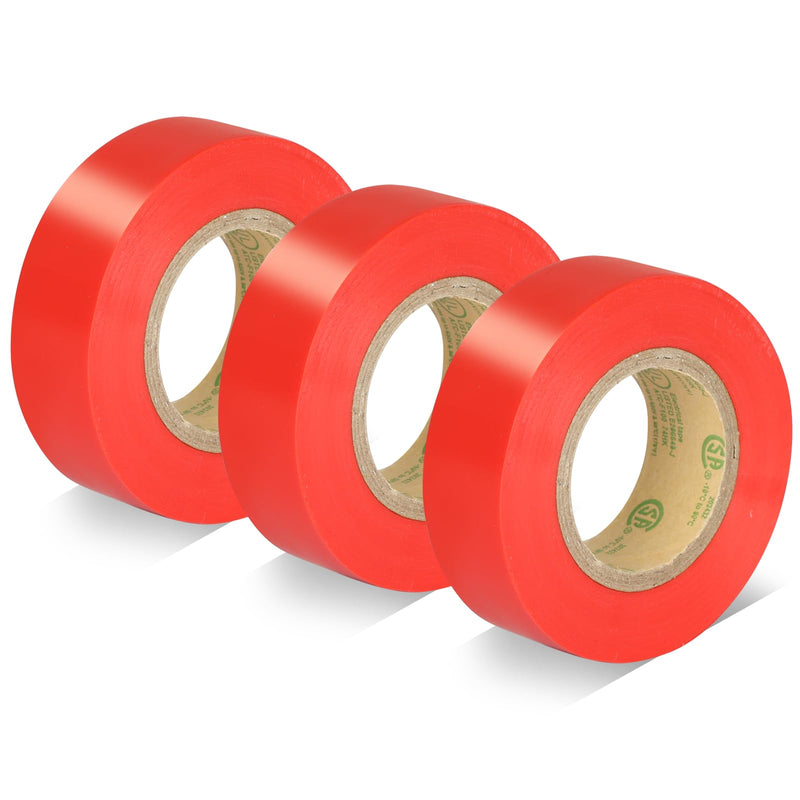 Red Electrical Tape, UL Approved, Industrial Grade Vinyl Electrical Insulating Tape, Electric Tape for Improvement Electrical Equipment, 0.7in X 33ft(3 Pack) Red