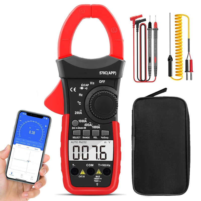 [Australia - AusPower] - Digital Clamp Meter Multimeter 4000 Counts Amp Voltage Tester with APP, Capacitance, Voltage, Resistance, True RMS AC Current, Diode Test, Audible Continuity, Temperature, Non-Contact Multimeter - Red 