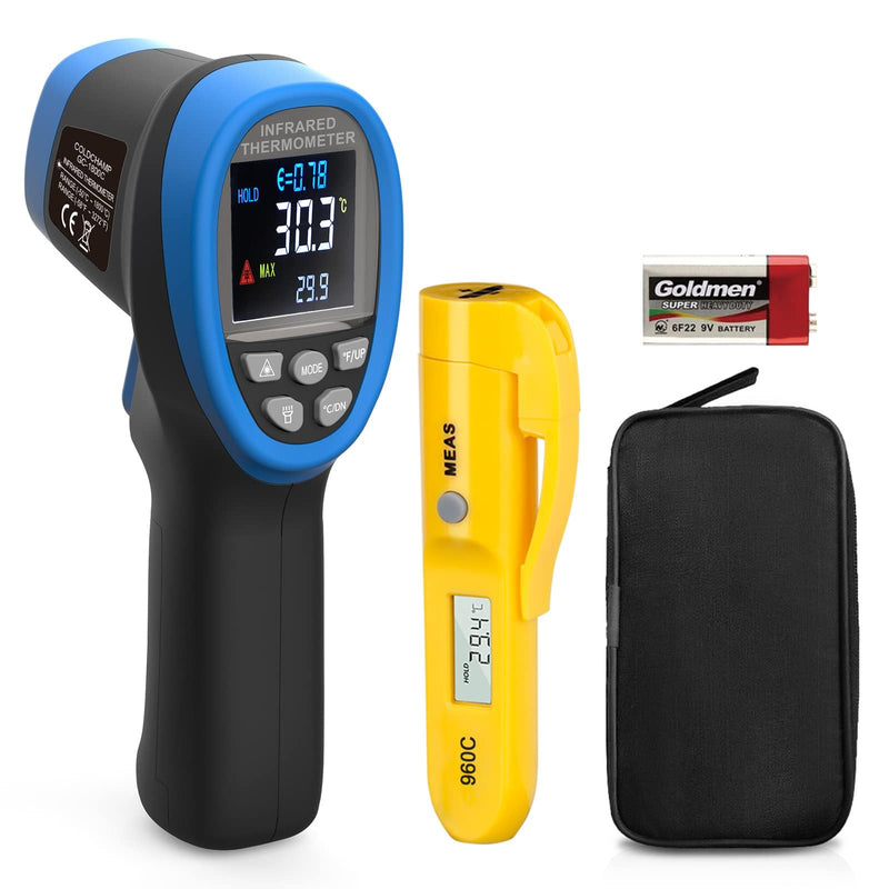 [Australia - AusPower] - Infrared Thermometer High Temperature Gun -58℉~3272℉ & Instant Read Thermometer -22℉~527℉ Combo with D:S=50:1, Adjustable 0.1~1.0 Emissivity, Color LCD Display for Smelting, Furnaces, Oven, HVAC GC-1800C+960C 