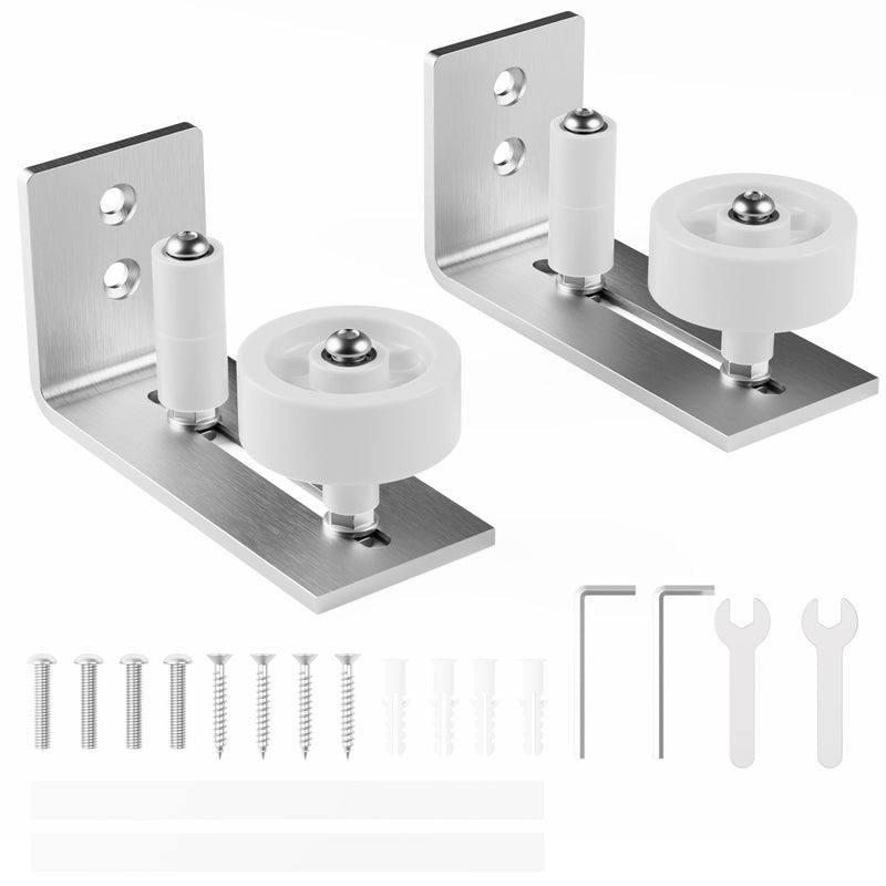 WINSOON Sliding Barn Door Floor Guide Brushed Nickel, Bottom Adjustable Roller 8 Setup Options, Flush Design Bottom Flat, Stainless Steel Barn Door Hardware Kit, 2PCS 1