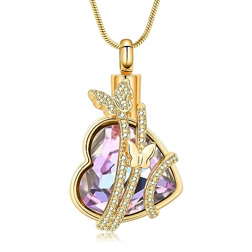 Butterfly Urn Necklaces Heart Cremation Jewelry for Ashes Stainless Steel Keepsakes Memorial Lover Ashes Holder Urns Necklaces Pendant Jewelry P-Gold