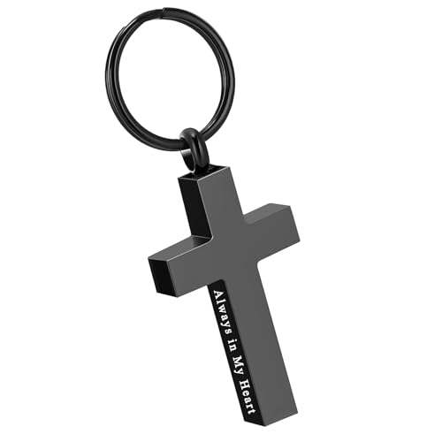 Cross Urn Keychain for Ashes - Cremation Pendant for Men Women - Memorial Jewelry Holder for Human Ashes Black