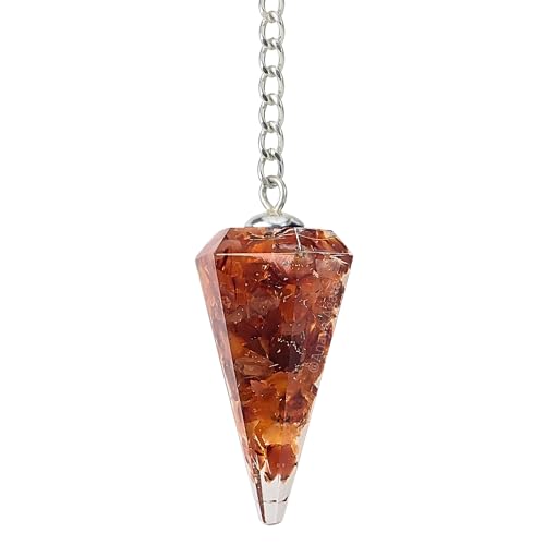 Anaya Agate Carnelian Pendulum - Certified Orgone Dowsing Crystal & Healing Gemstone Pendulum for Divination, Meditation, Chakra Balancing & Crystal Grid - Natural Gemstone Pendulum with Chain #26 Red Carnelian