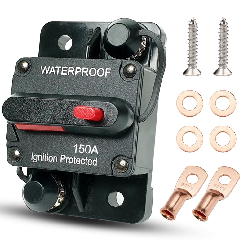 [Australia - AusPower] - 150 Amp Circuit Breaker for Boat Trolling Motor Marine ATV Trailer Vehicles Stereo Audio Electronic Battery Solar System Inline Fuse with Manual Reset Switch Waterproof DC 12V-48V (150A) 150A 