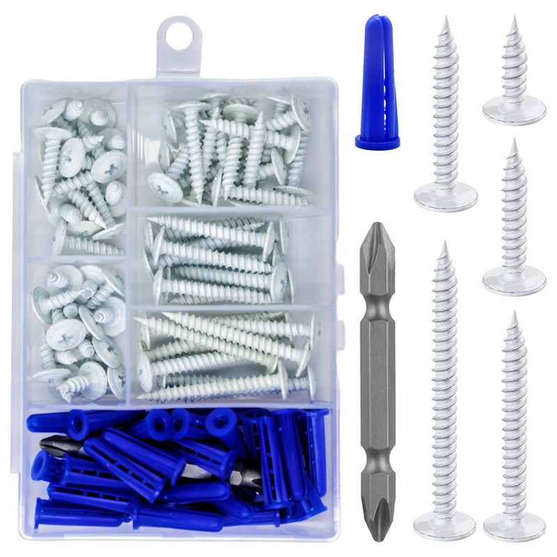 [Australia - AusPower] - Wensilon(95 pcs)#8 White Truss Head Wood Screws Quick Metal Self Tapping Zinc Oxide with Drywall Plastic Anchors Assortment Kit White Phillips Truss Head Wood Screws 