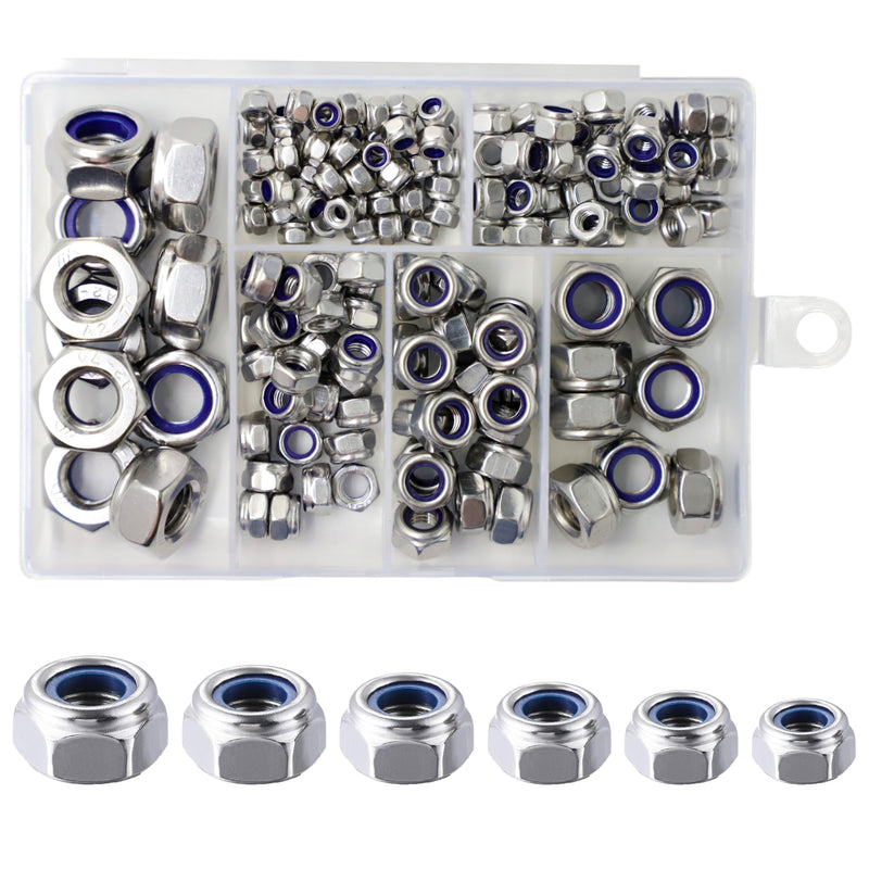 [Australia - AusPower] - Wensilon(160pcs) Metric Self Clinching Nuts Kit 304 Stainless Steel Self-Lock Nylon Inserted Hex Lock Nuts Set,M3 M4 M5 M6 M8 M10 