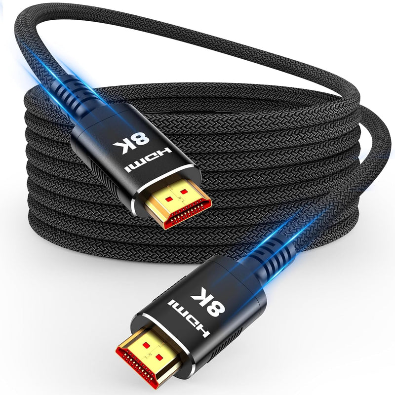 Snowkids 8K 2.1 50 FT Long Fiber Optic HDMI Cable, Unidirectional 48Gbps High-Speed HDMI Cables Cord, 4K 120Hz 144Hz Compatible for TV/Laptop/PS-5/X-box/Projector/Entertainment/Sound System & More 50feet Black 1