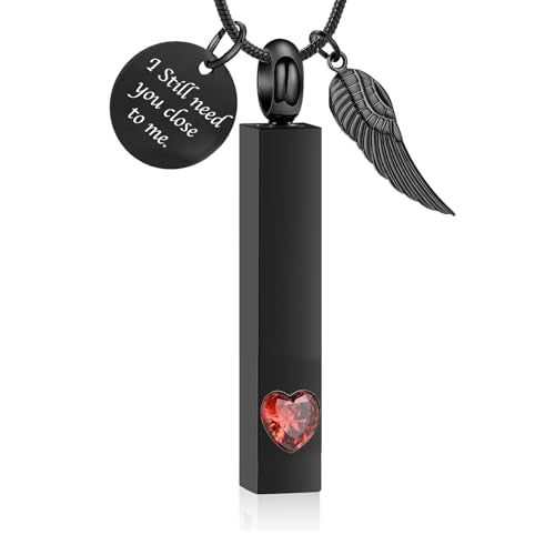 Hearbeingt Birthstones Urn Necklaces for Ashes for Women Men Cube Cremation Jewelry Urns Pendant for Human Ashes Memorial Keepsake Locket Jewelry Black-R