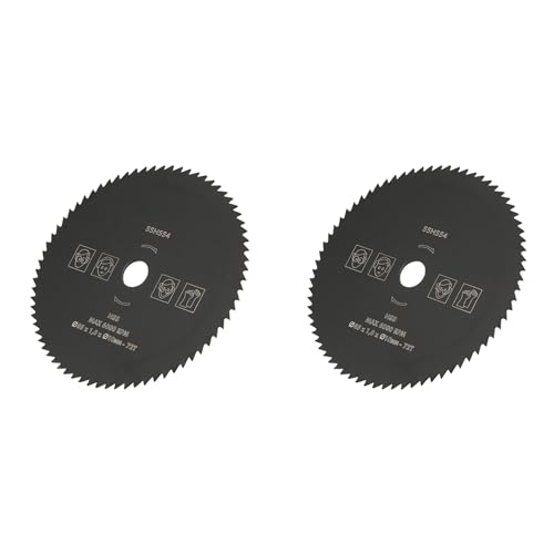 Pack of 2 HSS Circular Saw Blades, 85 mm x 10 mm, 72 Teeth, Multi Material Circular Saw Blades, Cutting Discs for Woodworking, Wood, Metal, PVC, Aluminum, Cutting Wheel