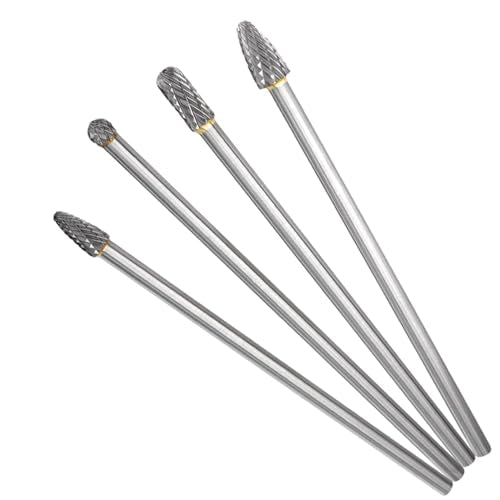 Treki Set of 4 Long Carbide Burrs with 6 mm Shank Carbide Milling Cutter Attachment for Drill, Tungsten Steel Cutter Bits Wood Carving Drill Bit Set for Woodworking, Metal Cutter Wood Cutter