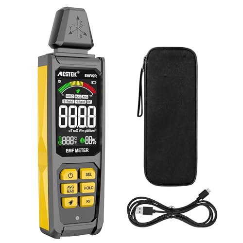 EMF Meter, MESTEK 5 in 1 EMF Radiation Detector EF/MF/Radio Frequency Field Electromagnetic, Rechargeable House EMF Detection Yellow EMF Gauge