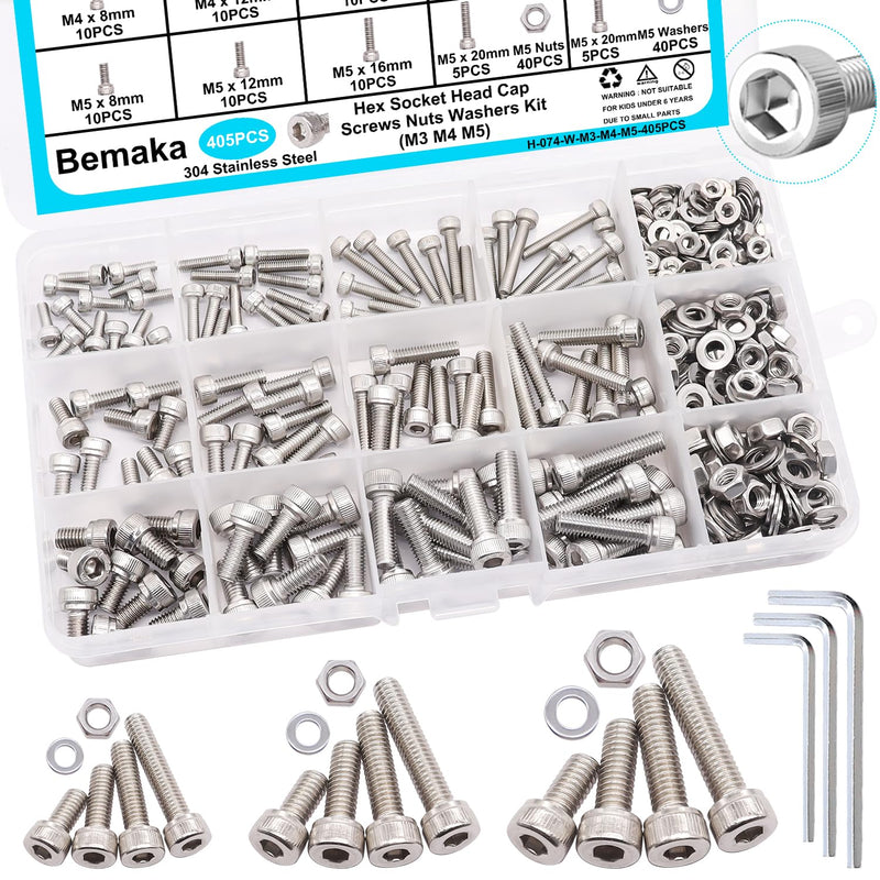 [Australia - AusPower] - 500PCS M3 M4 M5 Metric Screw Assortment Kit, 8-20mm Button Head/Socket Head Cap Screws Bolts Nuts Washers Assortment Kit, 304 Stainless Steel Machine Screws with 3 Hex Wrench 