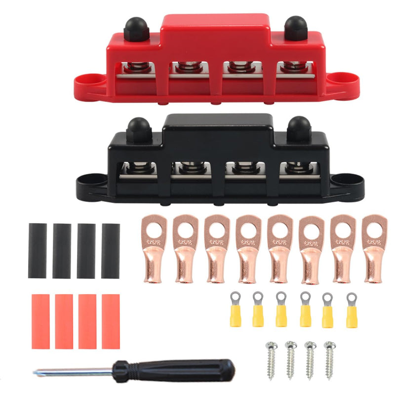 2pcs 4 Way Wiring Series RV Modification Accessories 300A Bolt Busbar Power Distribution Block for Car Solar Wiring