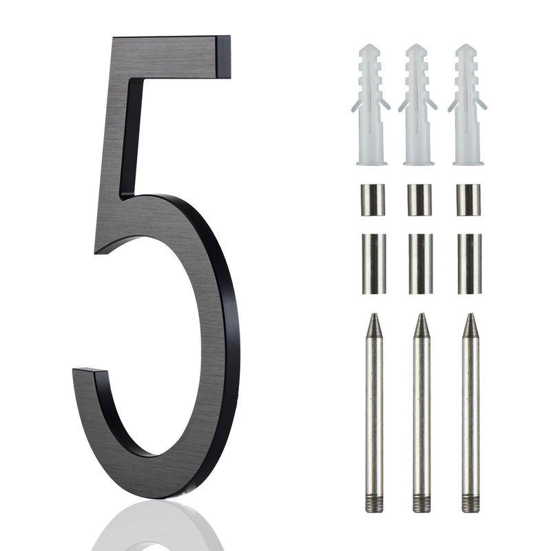8 Inch Black House Numbers For Outside Metal, Floating Large House Numbers Modern Address Numbers Floating Mount Flush Mount Aluminum Home Address Numbers 5 #5