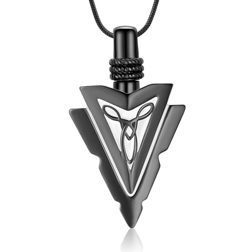 Arrow Head Urn Necklace for Ashes Cremation Jewelry Stainless Steel Arrowhead Pendant Memorial Necklaces Ash Holder Keepsake Jewelry for Loved Ones with Fill Tool Black