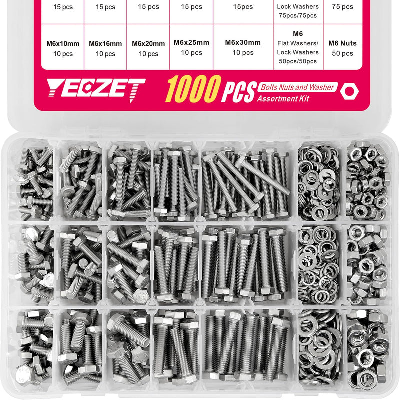 [Australia - AusPower] - YEEZET 1000pcs M4 M5 M6 Bolts and Nuts Washers Assortment Kit, 304 Stainless Steel Metric Bolt Assortment Set,15 Most Common Sizes,10-40mm M4 M5 M6 Bolts and Nuts Kit (SS304 1000PCS) 