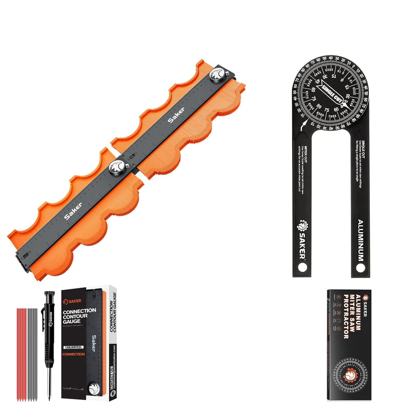 [Australia - AusPower] - Saker Miter Saw Protractor and Saker Contour Gauge Profile Tool-Unlimited Connection Precisely Copy Irregular Shape Duplicator (2 Pieces) Deep Hole Pencil 
