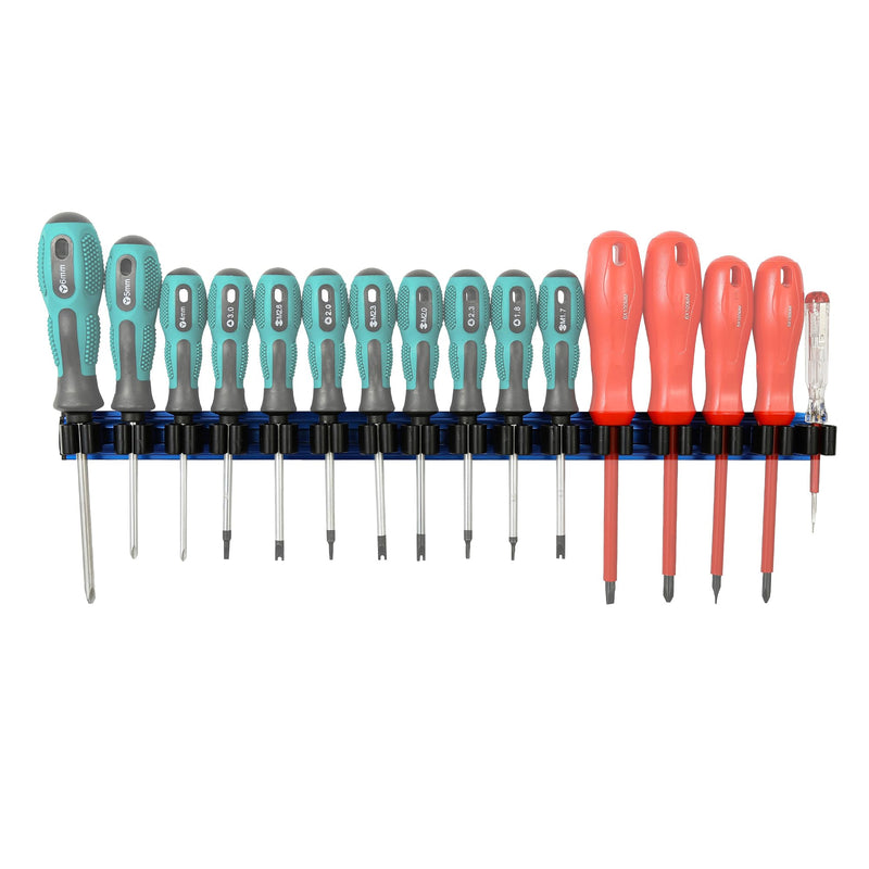 Reniteco Magnetic Screwdriver Organizer, Aluminum Alloy Rail Tool Holder, Fits Up to 16 Screwdrivers (Blue) Blue