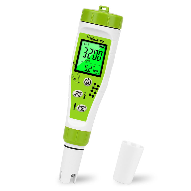 [Australia - AusPower] - Salt Tester pH Meter for Aquarium Fish Tank Koi Pond Simultaneous Screen Salinity Meter for Saltwater Pool Hot Tub EC Tester for Hydroponics TDS Meter for Drinking Water White 