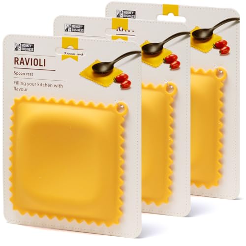 Monkey Business Ravioli Spoon Rest (3-Pack) - Silicone Kitchen Utensil Holder Set - Pasta-Shaped Heat Resistant Ladle Holders for Stove Top - Quirky Kitchen Decor Ravioli - Pack of 3