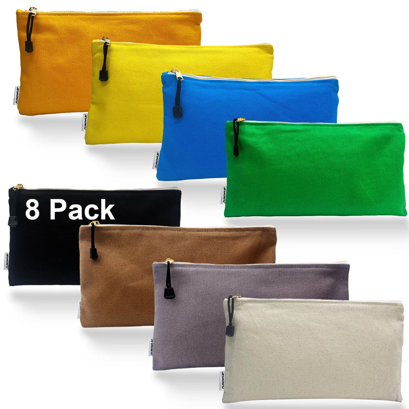 Canvas Tool Bag Zipper Pouch, 8 Pack 12.5 x 7-Inch | Heavy Duty, 16 oz.,Tools Utility Pouches, Multipurpose, Storage Organizer Tote Bags with Metal Zippers