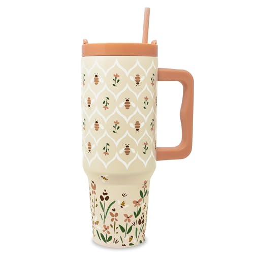Steel Mill & Co 40 oz Stainless Steel Tumbler with Lid and Handle, Insulated/Thermal Travel Water Bottle for Honey Bee Lover, Large Tumbler, Bees